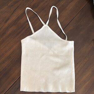 Cream Halter Ribbed Women's Top